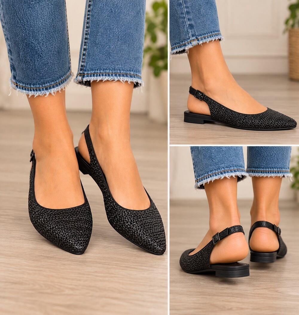 🆕Tahari Cordoba Black Slingback Woven Dress Flats Casual Chic Office 7.5 NWOB